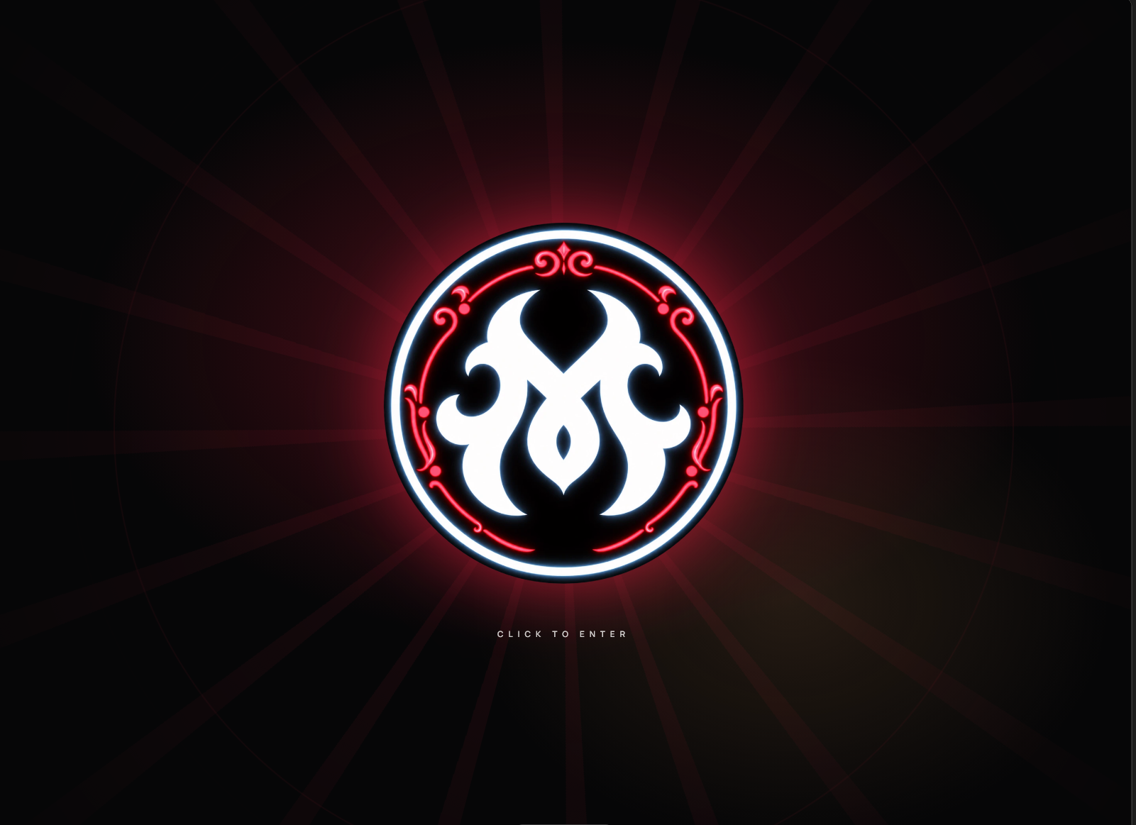 MYST desktop entrance with illuminated emblem and Click to Enter invitation